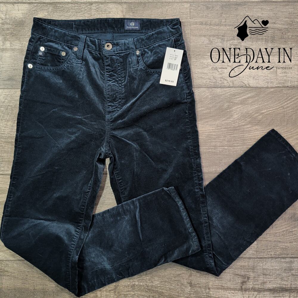 AG Adriano Goldschmied Velveteen Straight Leg Jeans Navy Blue NWT Size 4 (27)